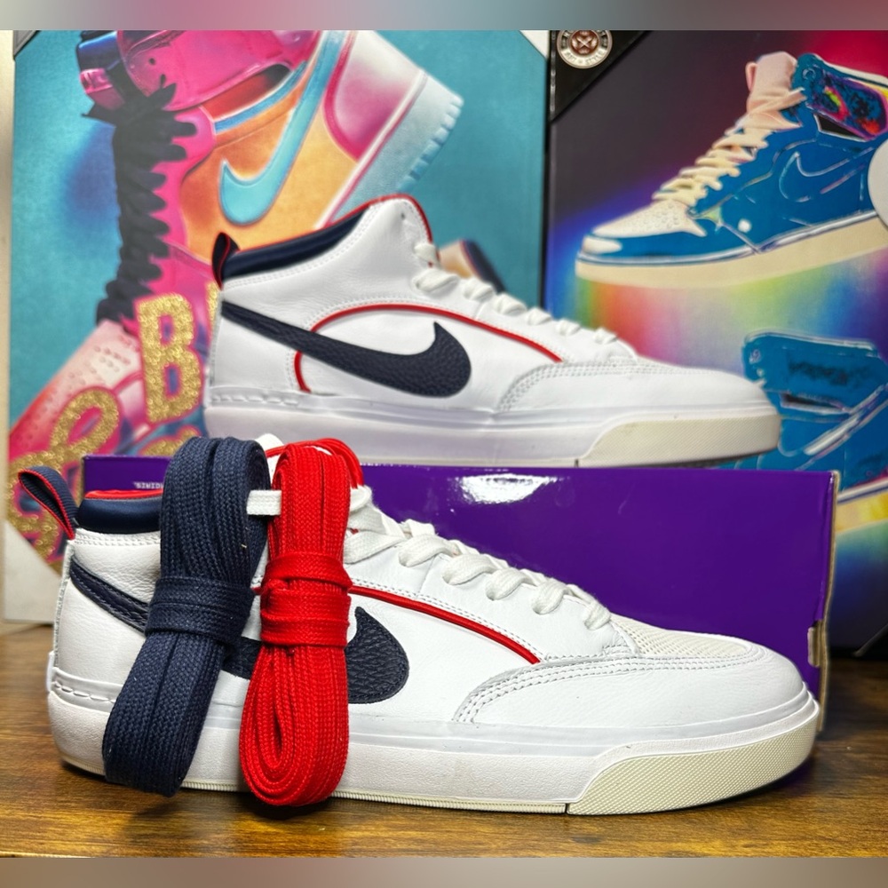 Nike White Navy Red High-Top Athletic Sneakers